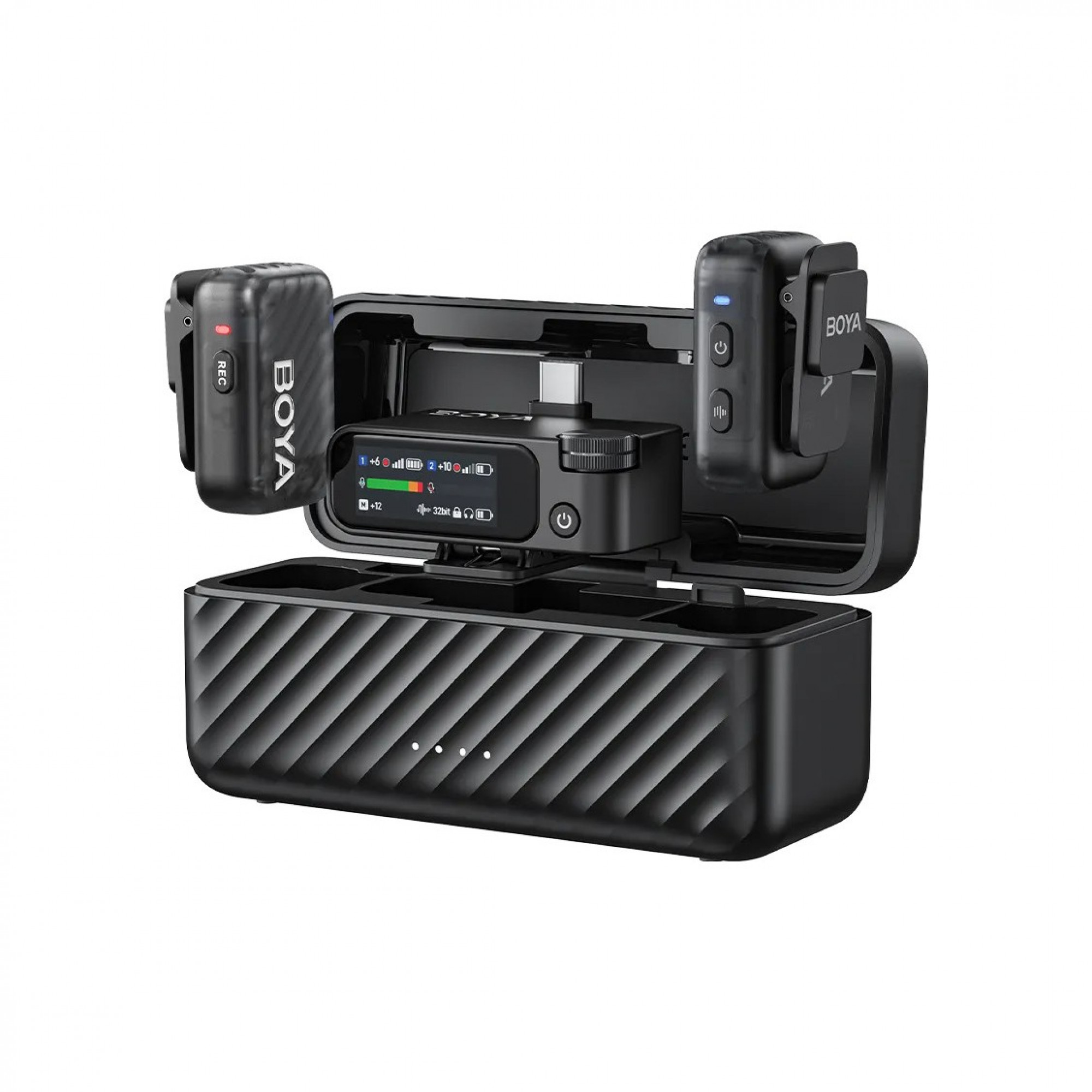 Беспроводная микрофонная система Model: BOYAMIC 2 |（USB-C+3.5mm TRS）RX + 2 TX + 2 Lav Mic + Charging c